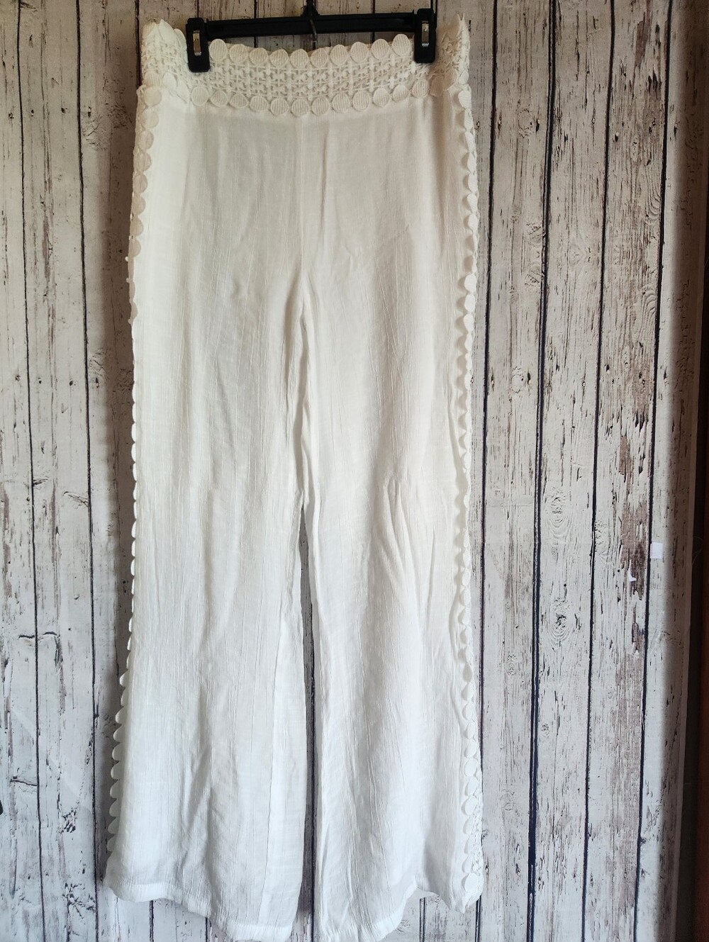 Krazy Kat White Crochet Trim Wide Leg Beach Pants Sz L